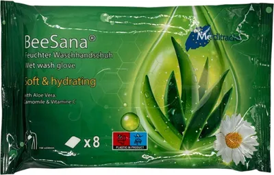 Produktbild von BeeSana® - Feuchter Waschhandschuh - Vitamin C ,Kamille & Aloe Vera - 8 Stück
