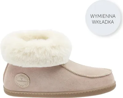 Image de Vanuba Peppin Chaussons en peau d'agneau Femme Chaussures - Badge Femme Chaussons - Cuir Laine Pantoufles Femme - Chaussures confortables Femme Chaussons en peau d'agneau - 40 EU Cuir Beige Blanc