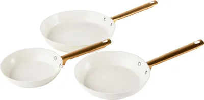 Obrázek produktu pro BELIANI Sada 3 pánví krémově bílý hliníkový keramický povrch s nepřilnavým povrchem a rukojeťmi ve 3 velikostech