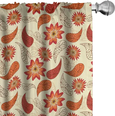 Produktbild von ABAKUHAUS Orange Vorhänge, Gardinen, Mohnblumen im Retro Stil Blätter Künstlerische  Paisley Muster, 2 Stück 75 x 175 cm, Orange Red Peach