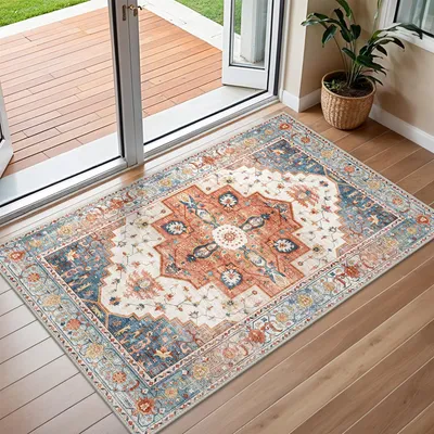 Produktbild von Fußmatte 60x90 cm Vintage Waschbar Blau-Rot