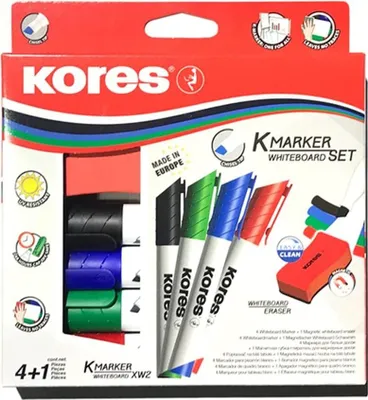 Produktbild von Kores Sada fixů na bílé tabule 4 fixy + guma na tabuli