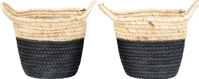 Produktbild von 2er Set Korb Rund H19cm Natur Schwarz Pflanzkorb Geflochten Aufbewahrung Boho Deko