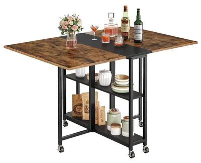 Klappbarer Esstisch 120,5x80 cm mit Rollen und Ablage, rustikales Braun