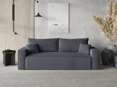 Produktbild von GrainGold 3-Sitzer Sofa Sivra - Gepolstertes Sofa - Moderne Sofa mit Bettfunktion - Wohnzimmer Sofa mit Velvet-Stoff - Dunkelgrau