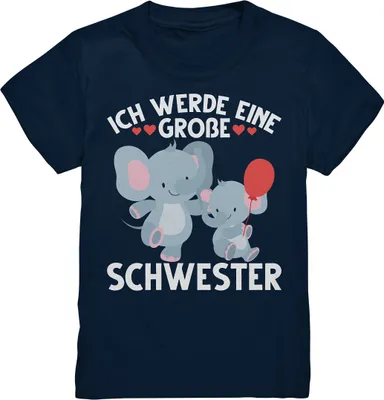 Produktbild von Große Schwester T-Shirt Elefanten Große Schwester Geschenk – Navy / 152/164 (12-14)
