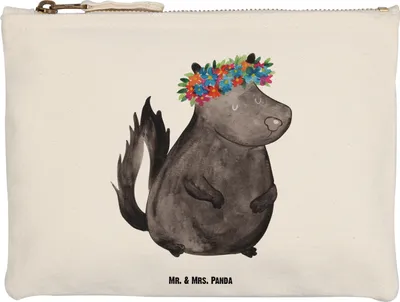 Produktbild von Mr. & Mrs. Panda Federmappe Stinktier Mädchen Größe M - Weiß - Geschenk, Yoga, Kulturbeutel, Kulturtasche, Stifteetui, Pouch, Federtasche, Skunk, Namaste, Raubtier, Etui