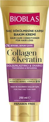 Produktbild von BIOBLAS Collagen & Keratin Haarpflege, Haarpflegecreme, wirksam gegen Haarausfall, für sehr feines Haar, 250 ml