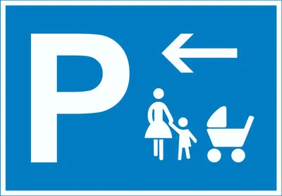 Produktbild von Mutter und Kind Parkplatz Schild mit Richtungspfeil links waagerecht A0 Rückseite selbstklebend