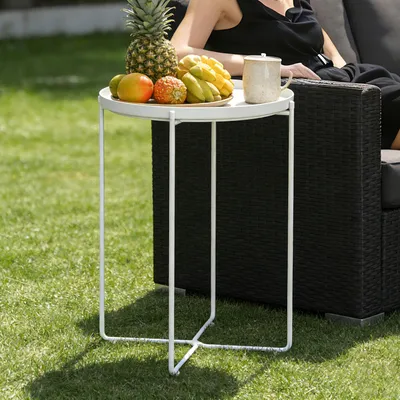 Produktbild von Mai & Mai Beistelltisch rund Ø35×H51 cm, Couchtisch klein mit abnehmbarem Tablett aus PP-Kunststoff, Weiß Reglo-08