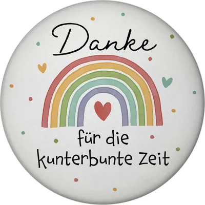 Produktbild von Regenbogen Magnet mit Flaschenöffner rund mit Spruch Danke für die kunterbunte