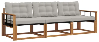 Image de vidaXL Ensemble de canapés d'extérieur avec coussins 3 pièces Naturel et gris clair