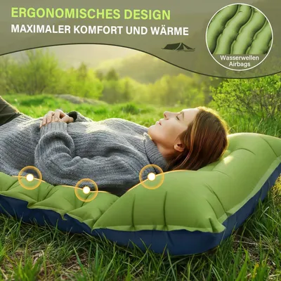 Produktbild von Isomatte Camping ultraleicht, Luftmatratze mit Fußpumpe & Kissen, aufblasbare Campingmatte für Wandern, Trekking, Reisen, Strand & Outdoor