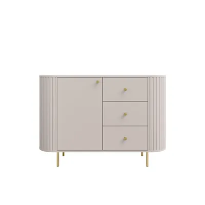 Produktbild von Kommode OVARO III 123 cm mit Tür und 3 Schubladen – Modernes Sideboard für Wohnzimmer, Esszimmer und Flur – Beige