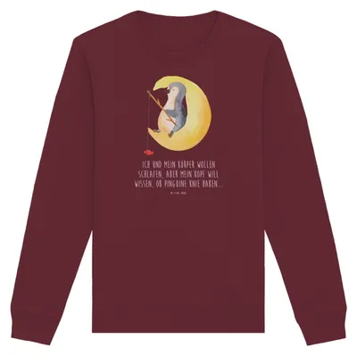 Produktbild von Mr. & Mrs. Panda Baumwoll Pullover Pinguin Mond Größe M - Burgundy - Geschenk, Sweatshirt, Pulli, Süßigkeiten, Neugierig, Organic, schlafen, Sweater, Schlafzimmer, Spruch
