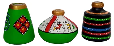 Miniatur-Holztöpfe, Set mit 3, dekorativ, handbemalt