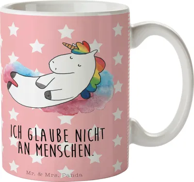 Produktbild von Mr. & Mrs. Panda Tasse Einhorn Wolke 7 - Rot Pastell - Geschenk, Bedruckte, Unicorn, Lustig, Menschen, Kakaotasse, Glaube, Becher, Kaffeetasse, Kaffeebecher, Einhörner