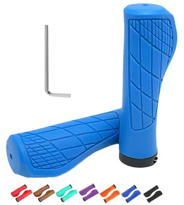 Image de Poignées de vélo ergonomiques, 1 paire, antidérapantes, pour guidon de 22 mm, couleur bleue