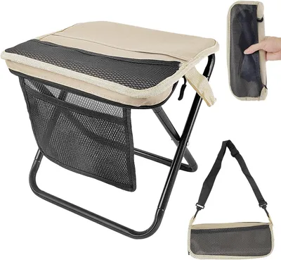 Produktbild von Klappbarer Rucksackhocker - Campingstuhl Leichtgewicht - 31x31x28cm - mit Aufbewahrungstasche Tragegurt - für unterwegs Outdoor Wandern - Khaki