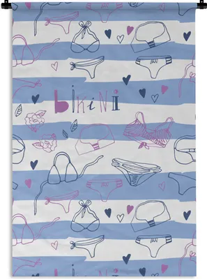 Produktbild von MuchoWow® Wandteppich Wandbehang Bikini - Sommer - Schnittmuster 60x90 cm Tapisserie Dekoration Wandtuch - Foto-Teppich - Abwaschbar