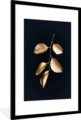 Produktbild von MuchoWow® MuchoWow® Gerahmtes Poster Blätter - Schwarz und Gold - Luxus 60x90 cm - Poster mit zchwarzem Bilderrahmen - Dekoration - Wandposter Wohnzimmer - Hochwertig