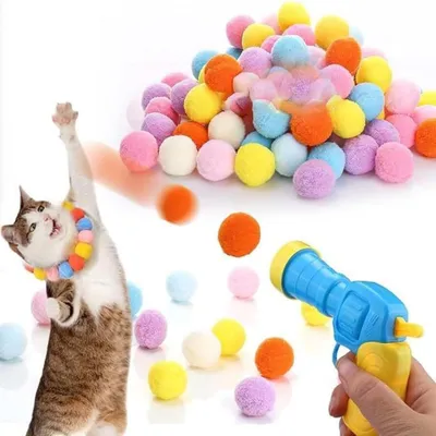 Produktbild von 100 Bälle Interaktives Katzenspielzeug Ballwerfer Plüsch Wurf Filz Set