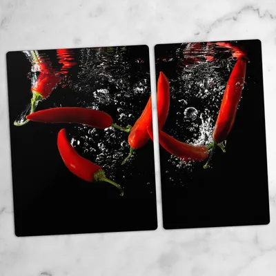Produktbild von Glas-Herdabdeckplatten Glaskeramikkochfeld-Abdeckung Spritzschutz Glas 70x52 cm Pfeffer Gemüse