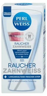 Produktbild von Zahnpasta, Perl Weiss, Raucher Zahnweiss, für Raucher, mit Whitening-Effekt und lang anhaltender Aufhellung und Frische, 50ml