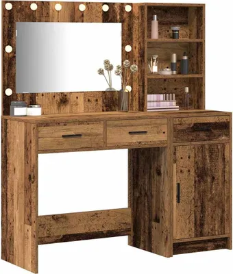 Image de vidaXL Coiffeuse avec éclairage miroir 2 pcs brun bois composite