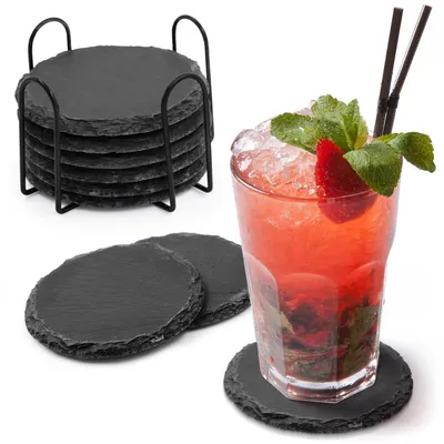 Produktbild von Joejis Schiefer-Untersetzer Set von 8 - Premium Schwarze Getränkeuntersetzer mit