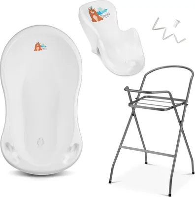 Produktbild von 4 - Set Babybadewanne mit Gestell - Neugeborenen Set - Baby Wanne + Ständer + Babybadesitz + Abflussschlauch