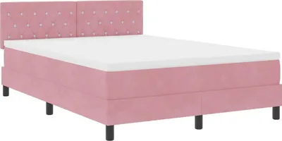 Image de vidaXL Lit boxspring avec matelas avec matelas rose 160 x 200 cm Tissu