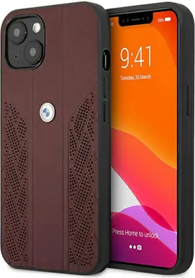 Obrázok produktu pre Kožené puzdro BMW pre iPhone 13, 6,1", vínová červená