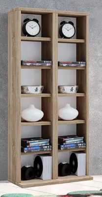 Produktbild von VCM Holz CD DVD Stand Regal | CD Regal mit Platz für 204 CDs oder 72 DVDs oder 40-Videos | Maße: H. 92 x B. 42 x T. 20 cm | Elegantes CD/DVD Regal | Blu ray Regal - Milano
