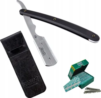 Produktbild von Ponik's Klassisches Rasier Set Herren, Transporttasche, Rasiermesser-Set mit 100 Derby Wechselklingen, hochwertiges Edelstahl, Barbier Messer für eine präzise Bart-Rasur, Schwarz
