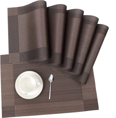 Produktbild von Hitzebeständiges waschbares rutschfestes PVC-Tischset für Haus und Restaurant 6 Pack Braun