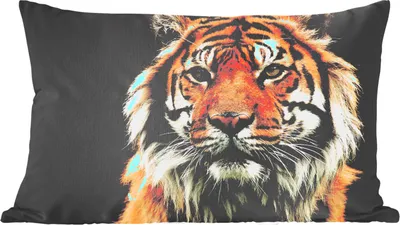 Produktbild von MuchoWow® Zierkissen Sofakissen Wohnzimmer Dekokissen 50x30 cm Tiger - Schwarz - Porträt - Wohnzimmerdekoration - Polster mit Photo