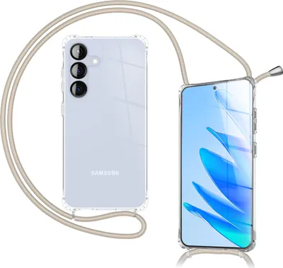 Produktbild von Hülle "Hangit" für Samsung Galaxy S25 FE - Klare Handyhülle mit Kette zum Umhängen MultiWear Band 160cm -  Sandstein Beige
