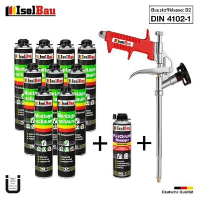 Isolbau Bauschaum-Set - Inkl. 5x Pistolenschaum (750 ml) & 2x PU-Reiniger (500 ml) Montageschaum B2