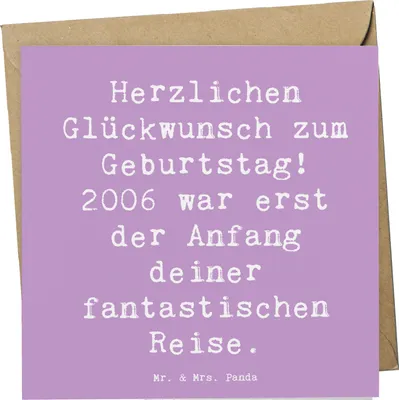 Produktbild von Mr. & Mrs. Panda Klappkarte Spruch 2006 Geburtstag - Lavendeltraum - Geschenk, Geburtstagsgeschenk, inspirierend, feiern, anlasskarte, Persönliche Geburtstagsgeschenke