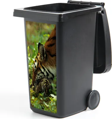 Produktbild von MuchoWow® Mülltonnenaufkleber Tiger - Pflanzen - Jungtier 38x80 cm - Behälteraufkleber - Mülleimer-Aufkleber - Container-Aufkleber