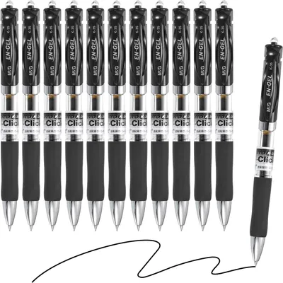 Productafbeelding van Gel pen medium point 0,5 mm - Set van 12 - 12 pack sneldrogende gladde intrekbare zwarte gel ink - Stijl 1