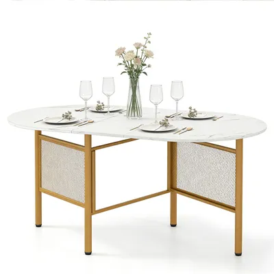 Produktbild von KOMFOTTEU Ovaler Esszimmertisch für 6-8 Personen, klappbarer Esstisch mit Stabile Metallbeine & Holzplatte, platzsparender Klapptisch, Küchentisch, Wohnzimmertisch für Esszimmer & Küche, 150 x 80 x 76 cm