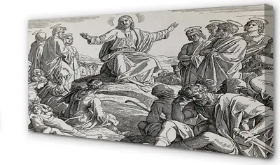 Produktbild von Leinwandbild 140x70 Wandkunst Jesus Zeichnung Leute