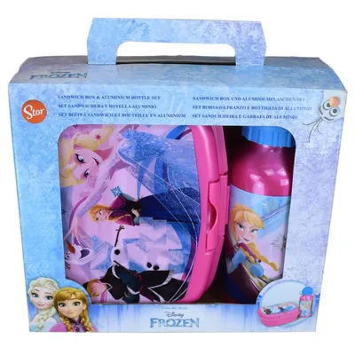 Immagine prodotto di Set merenda Disney Frozen la Regina dei Ghiacci 2 pezzi lunch box e biberon in alluminio