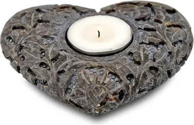 Immagine prodotto di Portacandele e incensi cuore in pietra ollare grigio -- 9x11 cm
