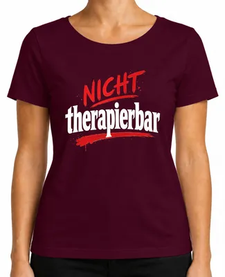 Imagen del producto de Camiseta para mujer, color burdeos, talla L. Frase divertida y sarcástica: "Intratable. Con humor."