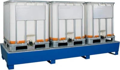Produktbild von Auffangwanne für 3 IBC - 1.000 l - 420 x 3.280 x 1.300 mm (HxBxT) - enzianblau