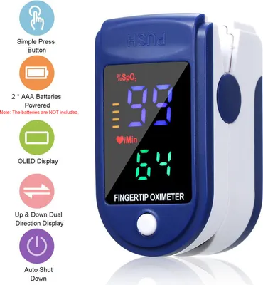 Image de Oxymètre de pouls au bout des doigts Mini Moniteur SpO2 Moniteur de Saturation en Oxygène Jauge de Mesure de la Fréquence de Pouls Dispositif 5s Lecture Rapide Affichage OLED avec Lanyard (Dot/Flat Type Random Delivery)
