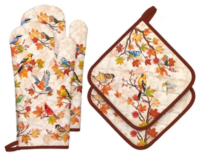 Productafbeelding van Solidchoice - 4-delige Set Ovenhandschoenen en Potholders met Herfstthema